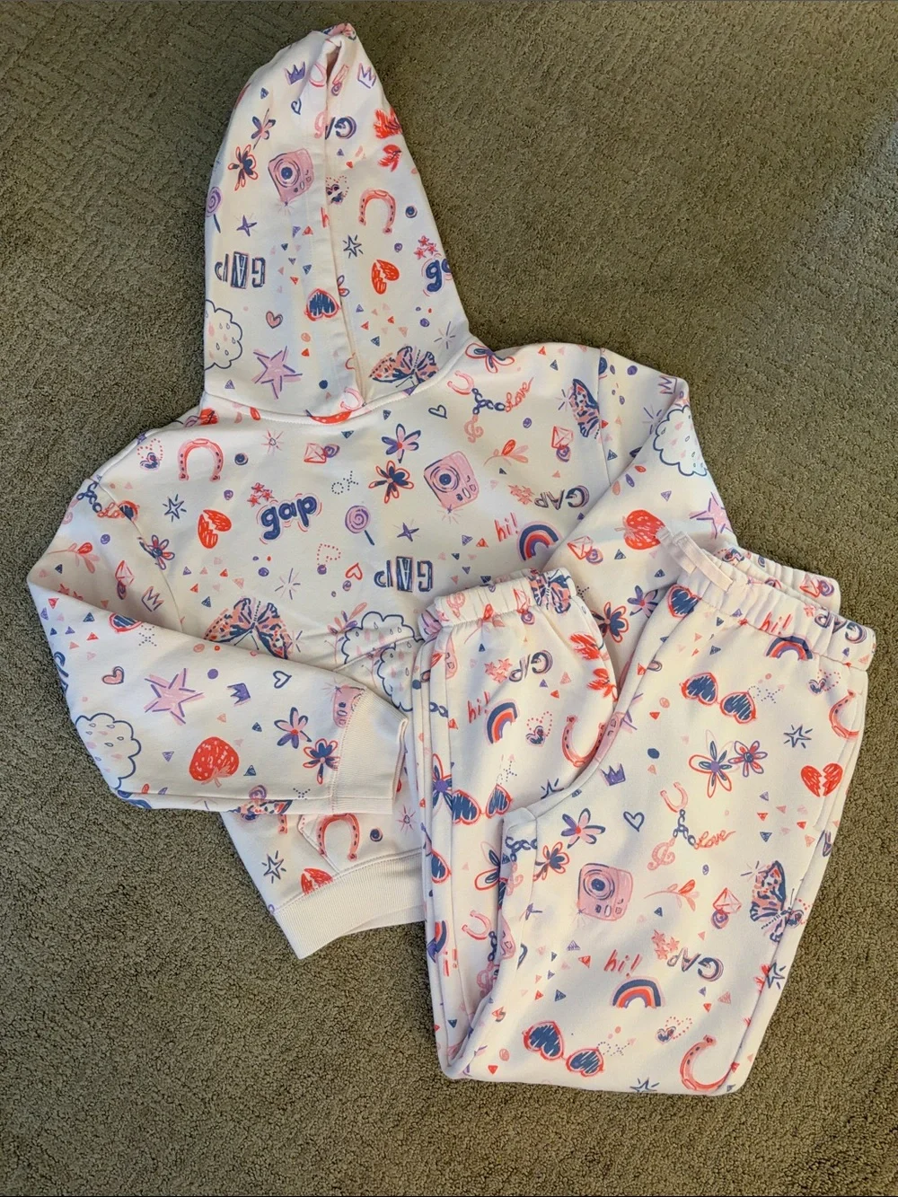 GAP Girls Hoodie & Jogger Set with Pink & Blue Prints